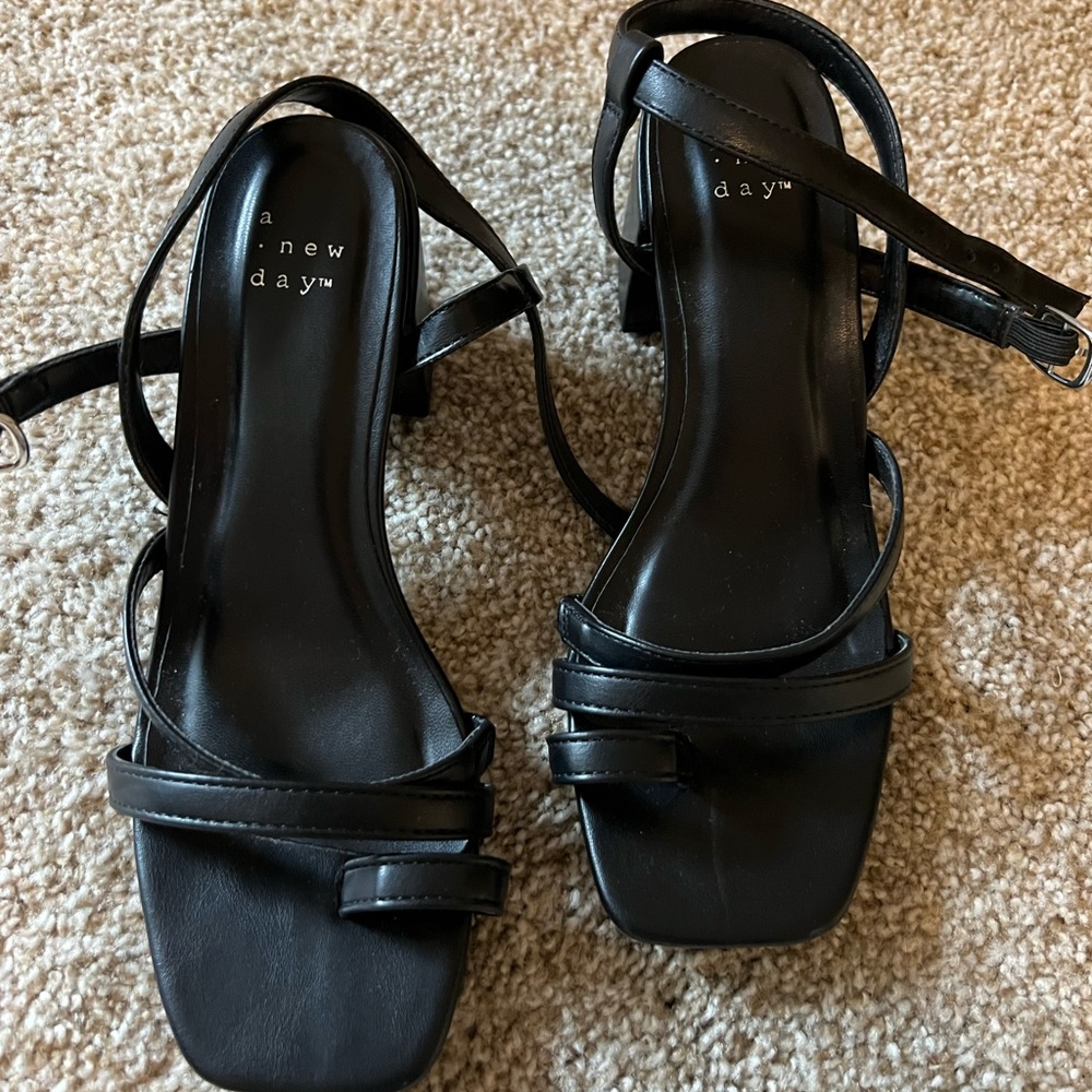 A New Day Black Open Toed Shoe with Block Heel